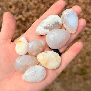 NEW! 3pc Polished White Agate Teardrop Stones